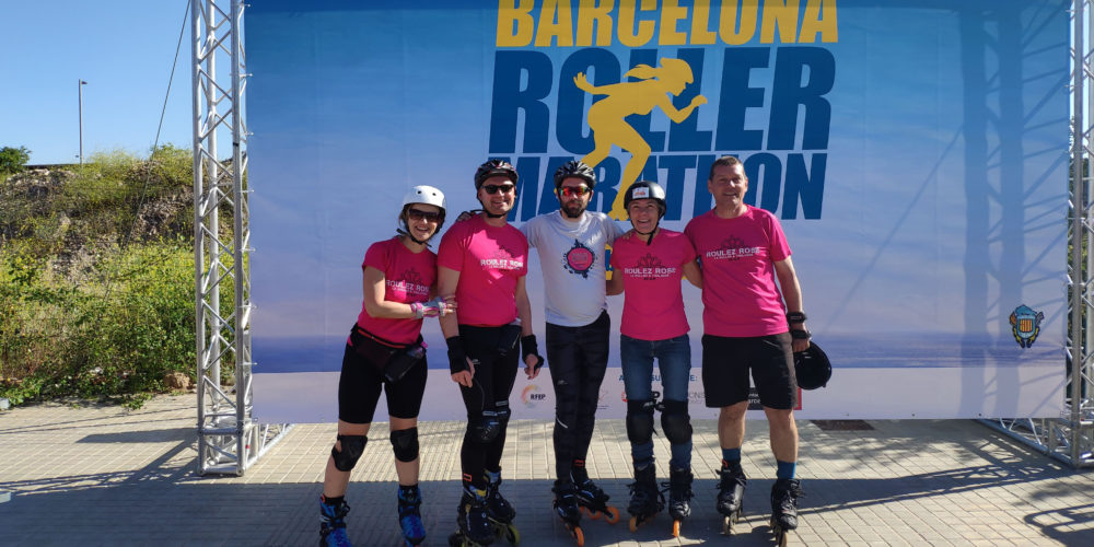 Une partie de l'équipe de Roulez rose au Barcelona Marathon Roller